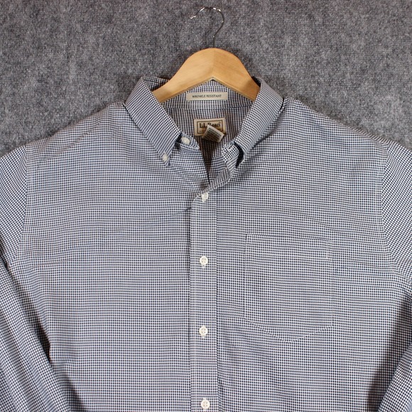 L.L.Bean Shirt Men L Blue Button Down Checkered Pocket Regular Fit Cotton #AB562 - Picture 3 of 5